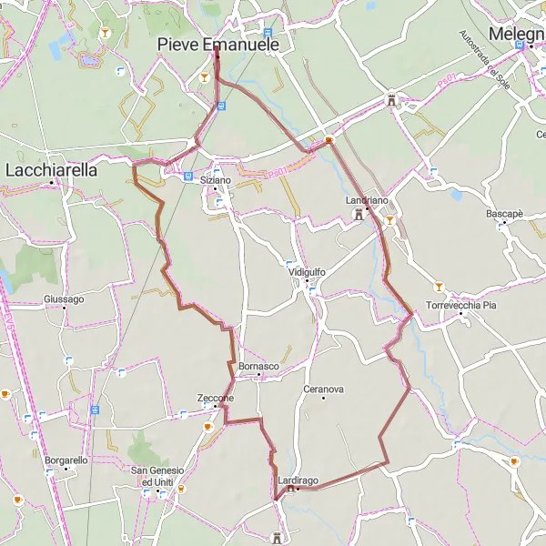 Map miniature of "The Gravel Escape" cycling inspiration in Lombardia, Italy. Generated by Tarmacs.app cycling route planner