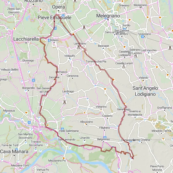 Kartminiatyr av "Grusvägar och landsbygdsidyll" cykelinspiration i Lombardia, Italy. Genererad av Tarmacs.app cykelruttplanerare