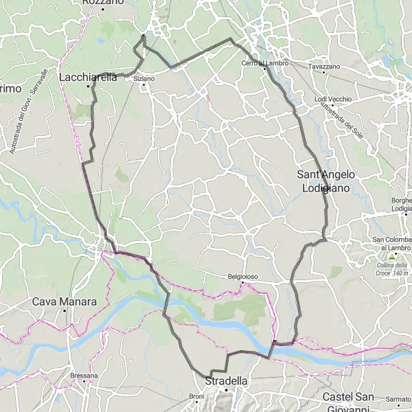 Map miniature of "The Road Warriors' Dream" cycling inspiration in Lombardia, Italy. Generated by Tarmacs.app cycling route planner