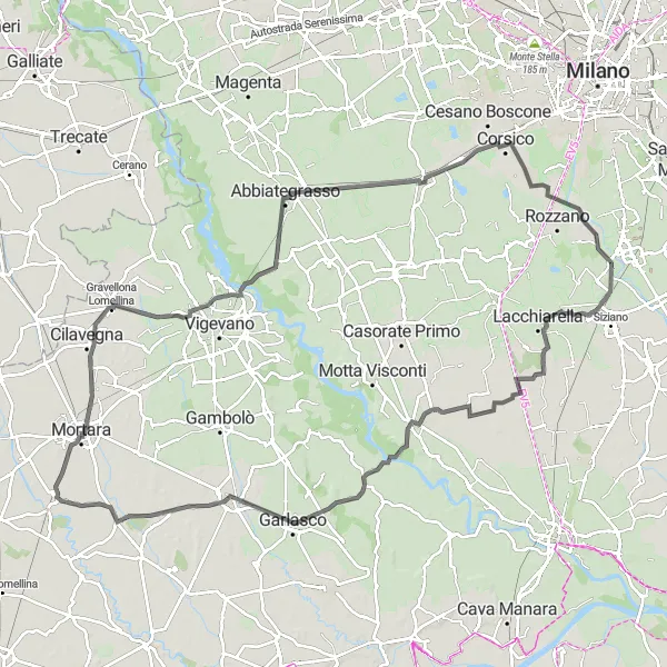 Mapa miniatúra "Cyklotrasa cez Lombardiu" cyklistická inšpirácia v Lombardia, Italy. Vygenerované cyklistickým plánovačom trás Tarmacs.app