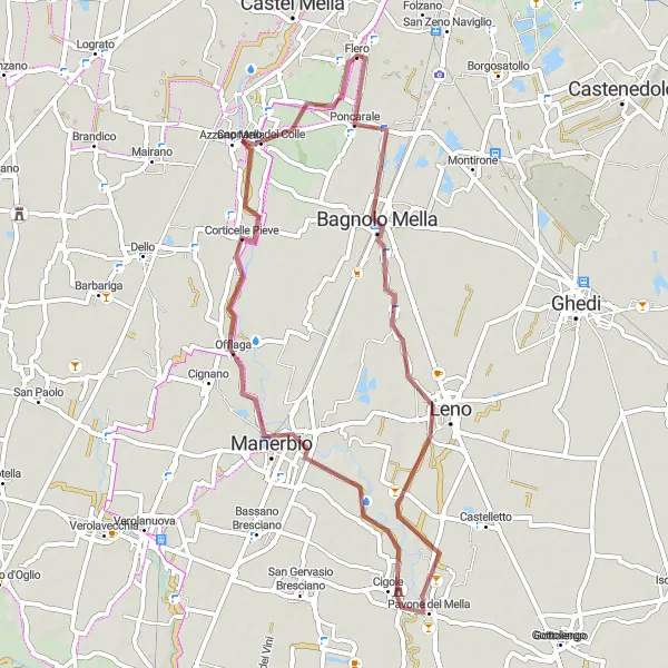 Mapa miniatúra "Gravel Tour de Franciacorta" cyklistická inšpirácia v Lombardia, Italy. Vygenerované cyklistickým plánovačom trás Tarmacs.app