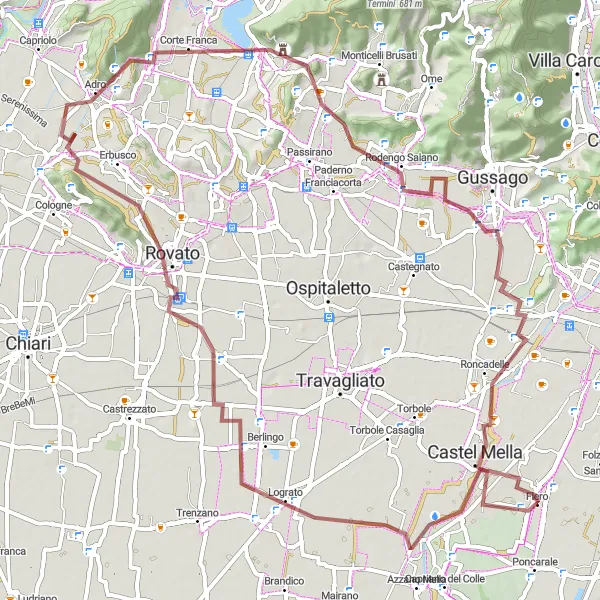 Mapa miniatúra "Gravelová výzva v Lombardii" cyklistická inšpirácia v Lombardia, Italy. Vygenerované cyklistickým plánovačom trás Tarmacs.app