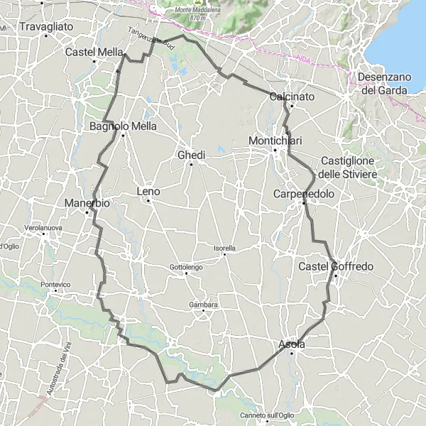 Miniatua del mapa de inspiración ciclista "Ruta de 121 km desde Flero por carretera" en Lombardia, Italy. Generado por Tarmacs.app planificador de rutas ciclistas