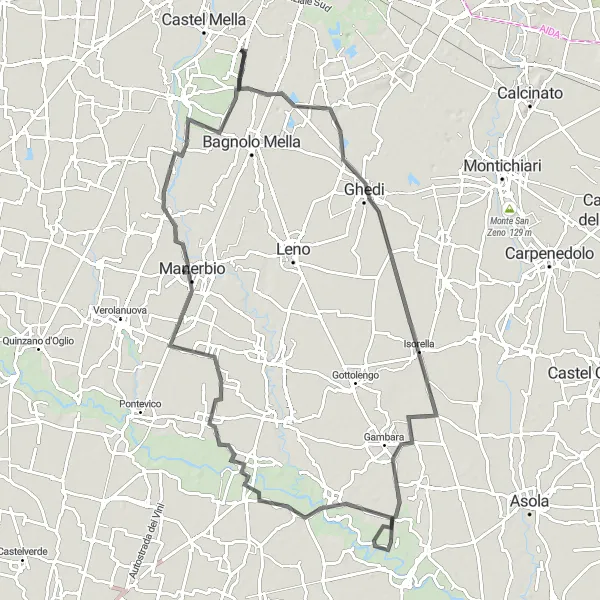 Miniaturní mapa "Okruh kolem Flero a okolí" inspirace pro cyklisty v oblasti Lombardia, Italy. Vytvořeno pomocí plánovače tras Tarmacs.app