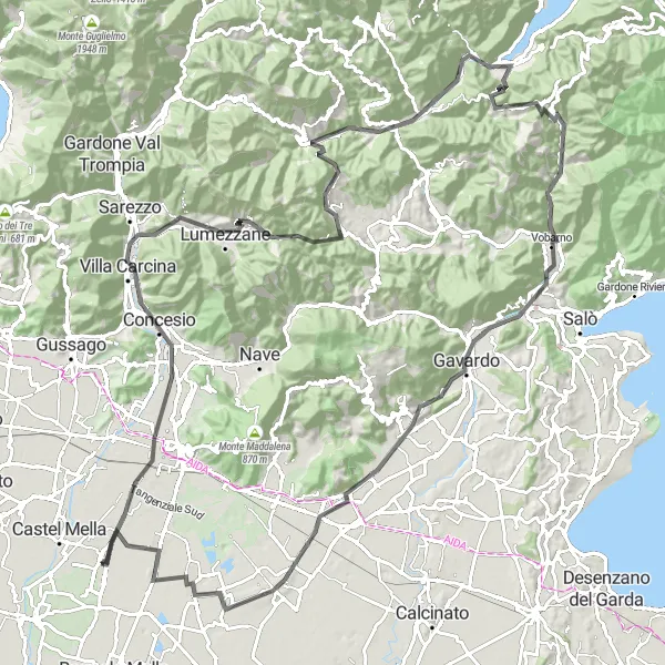 Miniatuurkaart van de fietsinspiratie "Uitdagende tocht door de bergen van Lombardije" in Lombardia, Italy. Gemaakt door de Tarmacs.app fietsrouteplanner