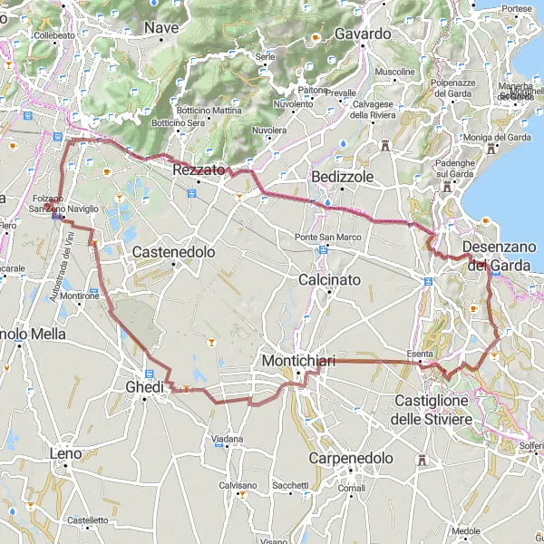 Miniatura della mappa di ispirazione al ciclismo "Gravel di Brescia e Lago di Garda" nella regione di Lombardia, Italy. Generata da Tarmacs.app, pianificatore di rotte ciclistiche