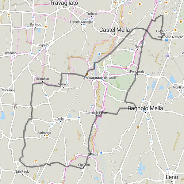 Karten-Miniaturansicht der Radinspiration "Panoramische Straßenroute um Folzano" in Lombardia, Italy. Erstellt vom Tarmacs.app-Routenplaner für Radtouren