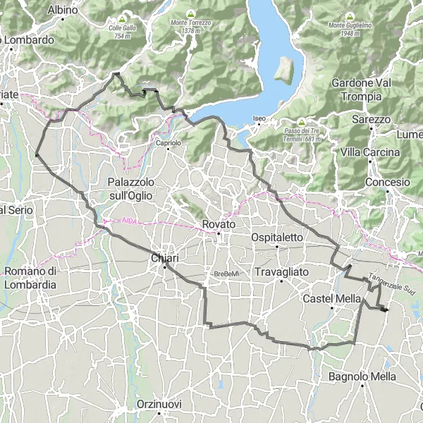 Kartminiatyr av "Äventyrliga bergsvägen" cykelinspiration i Lombardia, Italy. Genererad av Tarmacs.app cykelruttplanerare