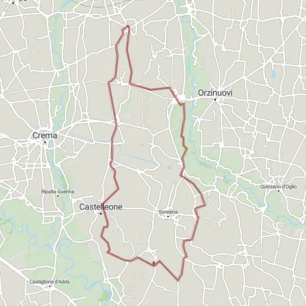 Miniatua del mapa de inspiración ciclista "Ruta de gravilla de Fontanella a Genivolta" en Lombardia, Italy. Generado por Tarmacs.app planificador de rutas ciclistas