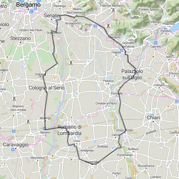 Miniatuurkaart van de fietsinspiratie "Pittoreske Roadtrip door Romano di Lombardia en Palazzolo sull'Oglio" in Lombardia, Italy. Gemaakt door de Tarmacs.app fietsrouteplanner