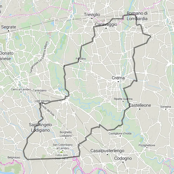 Mapa miniatúra "Cesta cez Lombardsko" cyklistická inšpirácia v Lombardia, Italy. Vygenerované cyklistickým plánovačom trás Tarmacs.app