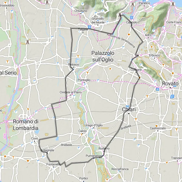 Miniatua del mapa de inspiración ciclista "Ruta de Ciclismo de Carretera a Lombardía" en Lombardia, Italy. Generado por Tarmacs.app planificador de rutas ciclistas