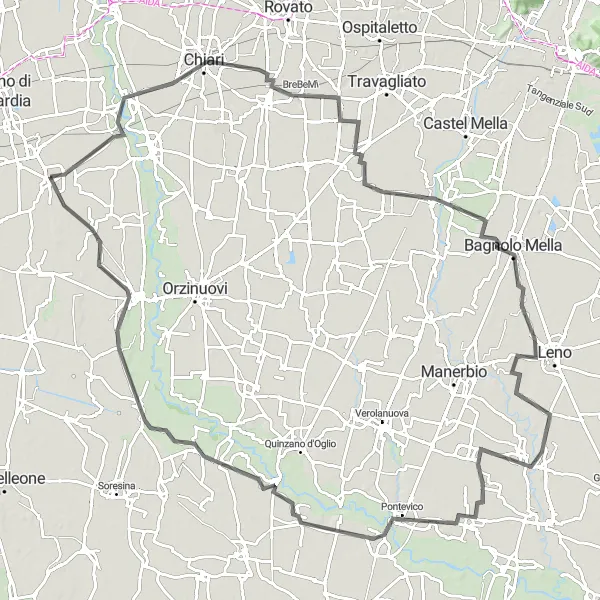 Miniatura della mappa di ispirazione al ciclismo "Giro tra Bagnolo Mella e Genivolta" nella regione di Lombardia, Italy. Generata da Tarmacs.app, pianificatore di rotte ciclistiche
