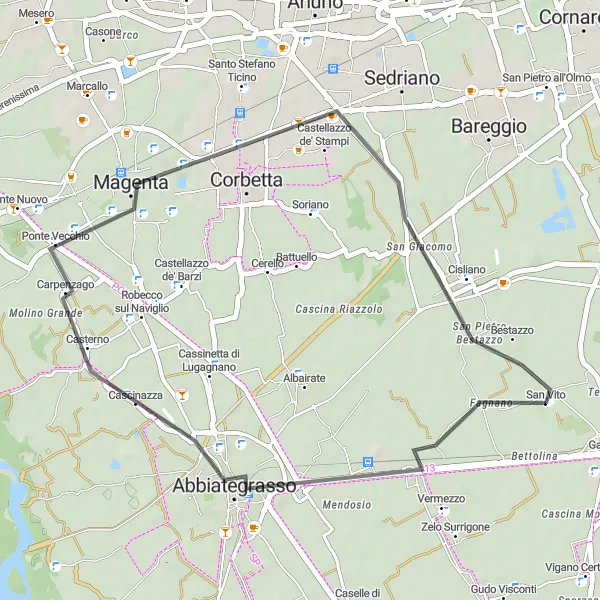 Miniaturní mapa "Charming Road Circuit" inspirace pro cyklisty v oblasti Lombardia, Italy. Vytvořeno pomocí plánovače tras Tarmacs.app