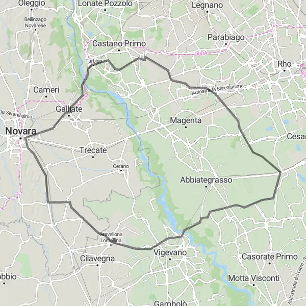 Miniatura mapy "Trasa przez Gudo Visconti, Gravellona Lomellina, Novara" - trasy rowerowej w Lombardia, Italy. Wygenerowane przez planer tras rowerowych Tarmacs.app