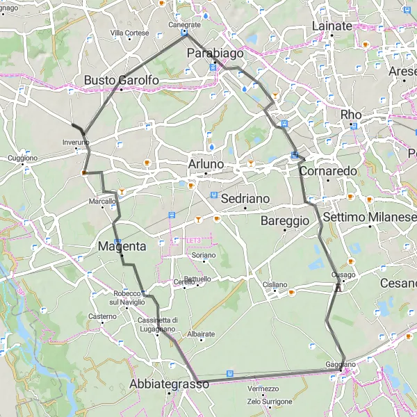 Mapa miniatúra "Cyklotrasa cez Vermezzo a Magentu" cyklistická inšpirácia v Lombardia, Italy. Vygenerované cyklistickým plánovačom trás Tarmacs.app
