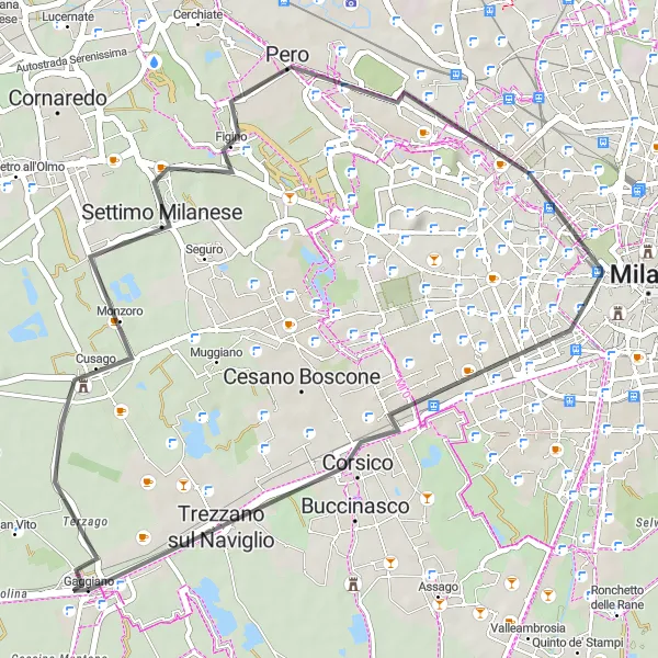 Miniatuurkaart van de fietsinspiratie "De Naviglio Grande route" in Lombardia, Italy. Gemaakt door de Tarmacs.app fietsrouteplanner