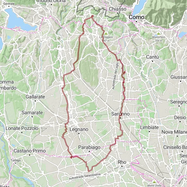 Kartminiatyr av "Gravelventyr runt Bergamo" cykelinspiration i Lombardia, Italy. Genererad av Tarmacs.app cykelruttplanerare