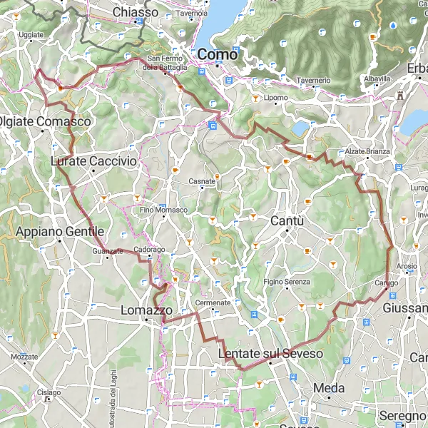 Kartminiatyr av "Gaggino til Parè til La Pioggera og tilbake" sykkelinspirasjon i Lombardia, Italy. Generert av Tarmacs.app sykkelrutoplanlegger