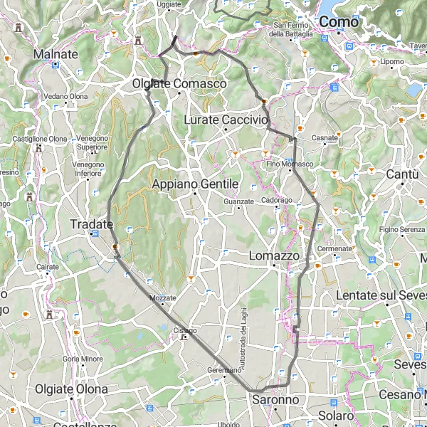Miniaturní mapa "Příjemná cyklostezka poblíž Gaggina" inspirace pro cyklisty v oblasti Lombardia, Italy. Vytvořeno pomocí plánovače tras Tarmacs.app