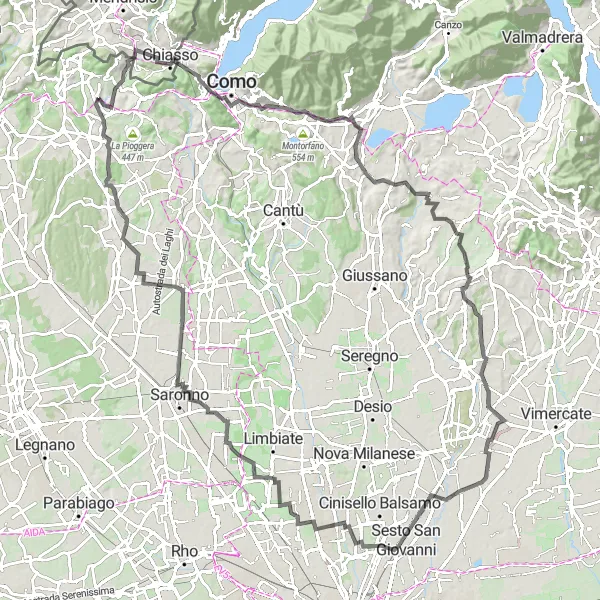 Miniatura della mappa di ispirazione al ciclismo "Percorso su Strada tra Maiocca e Oltrona di San Mamette" nella regione di Lombardia, Italy. Generata da Tarmacs.app, pianificatore di rotte ciclistiche