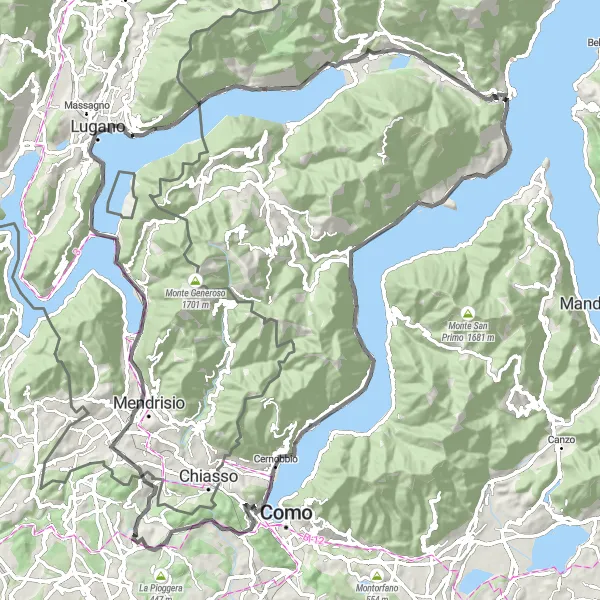 Map miniature of "Lake Lugano Loop" cycling inspiration in Lombardia, Italy. Generated by Tarmacs.app cycling route planner