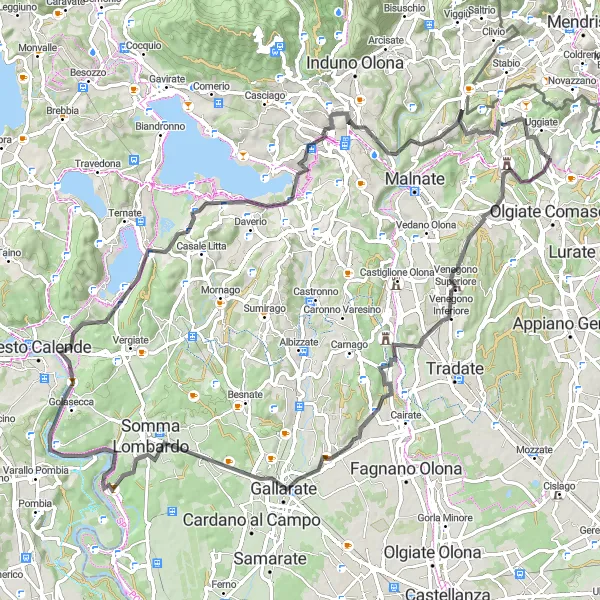 Miniature de la carte de l'inspiration cycliste "Circuit des Montagnes de Lombardie en Vélo de Route" dans la Lombardia, Italy. Générée par le planificateur d'itinéraire cycliste Tarmacs.app