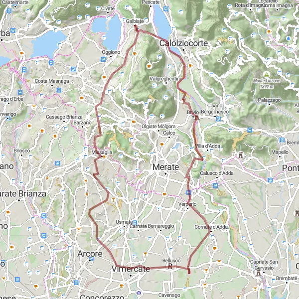 Miniatuurkaart van de fietsinspiratie "Gravel Avontuur naar Sirtori" in Lombardia, Italy. Gemaakt door de Tarmacs.app fietsrouteplanner