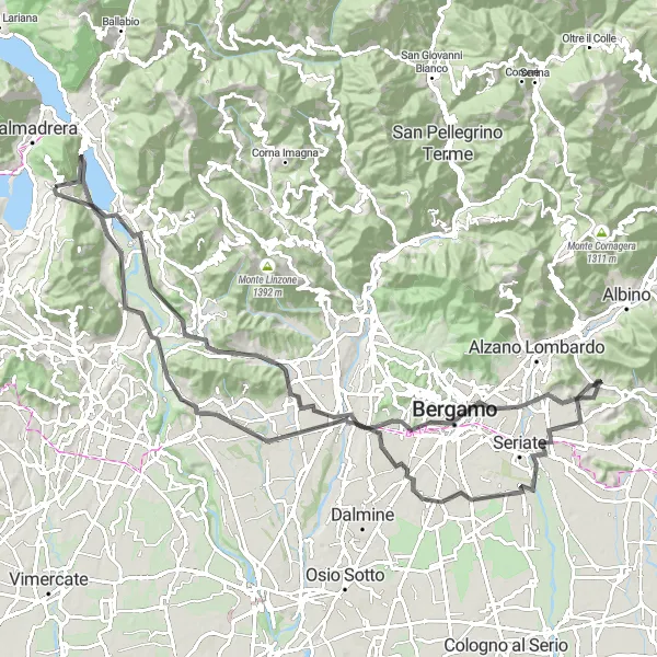 Karten-Miniaturansicht der Radinspiration "Panorama-Tour durch Bergamo und Umgebung" in Lombardia, Italy. Erstellt vom Tarmacs.app-Routenplaner für Radtouren