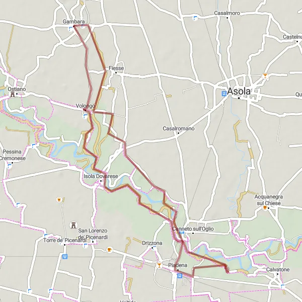 Miniatuurkaart van de fietsinspiratie "Gravel route rond Gambara naar Fiesse" in Lombardia, Italy. Gemaakt door de Tarmacs.app fietsrouteplanner