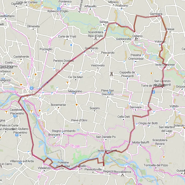 Miniatuurkaart van de fietsinspiratie "Rivierdalen en Historie Gravelrit" in Lombardia, Italy. Gemaakt door de Tarmacs.app fietsrouteplanner