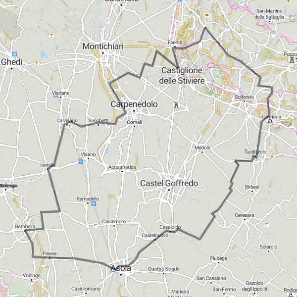 Miniatuurkaart van de fietsinspiratie "Road route rond Gambara naar Fiesse" in Lombardia, Italy. Gemaakt door de Tarmacs.app fietsrouteplanner