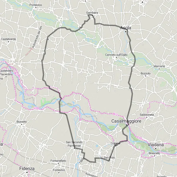 Miniatua del mapa de inspiración ciclista "Ruta de Acquanegra sul Chiese" en Lombardia, Italy. Generado por Tarmacs.app planificador de rutas ciclistas