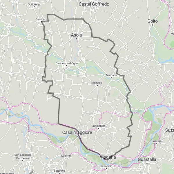 Kartminiatyr av "Gambara - Volongo - Casalmaggiore - Viadana - Gazzuolo" cykelinspiration i Lombardia, Italy. Genererad av Tarmacs.app cykelruttplanerare