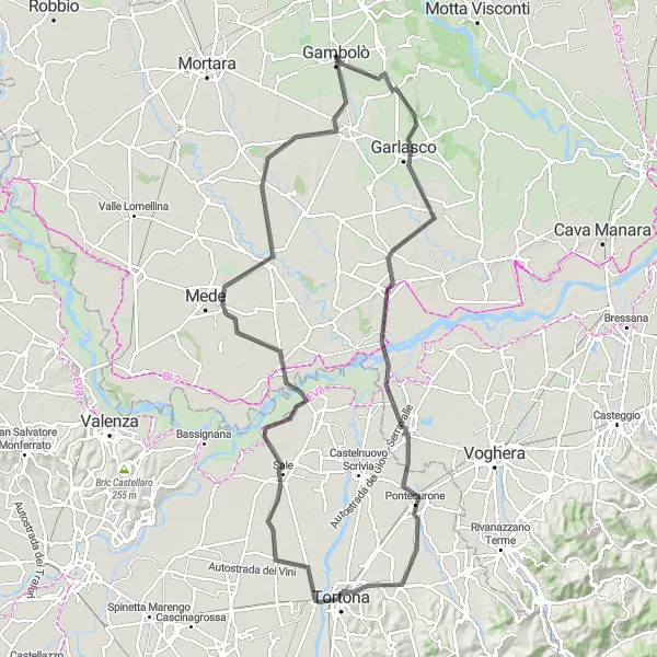 Mapa miniatúra "Cyklotúra okolo Gambolò a ďalších krásnych dediniek" cyklistická inšpirácia v Lombardia, Italy. Vygenerované cyklistickým plánovačom trás Tarmacs.app