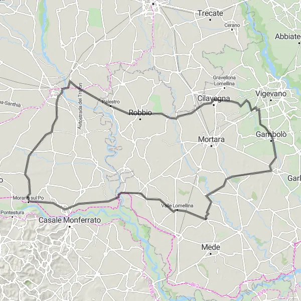 Miniature de la carte de l'inspiration cycliste "Voyage en Road Bike de Gambolò à Fogliano Superiore" dans la Lombardia, Italy. Générée par le planificateur d'itinéraire cycliste Tarmacs.app