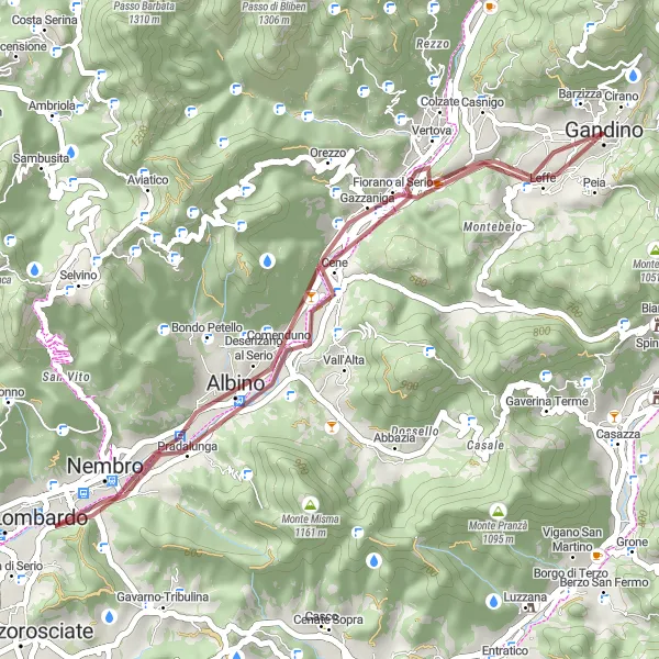 Miniaturekort af cykelinspirationen "Gravel Cycling Route around Gandino" i Lombardia, Italy. Genereret af Tarmacs.app cykelruteplanlægger