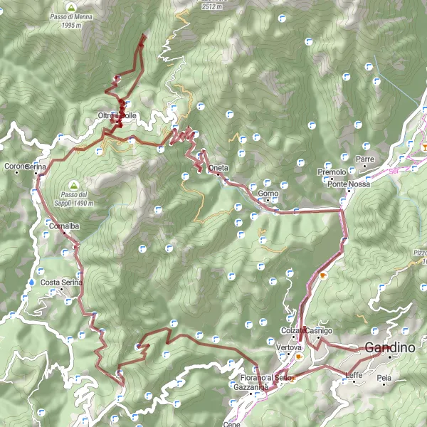 Kartminiatyr av "Gandino - Leffe - Serina - Zorzone - Cazzano Sant'Andrea - Gandino" sykkelinspirasjon i Lombardia, Italy. Generert av Tarmacs.app sykkelrutoplanlegger