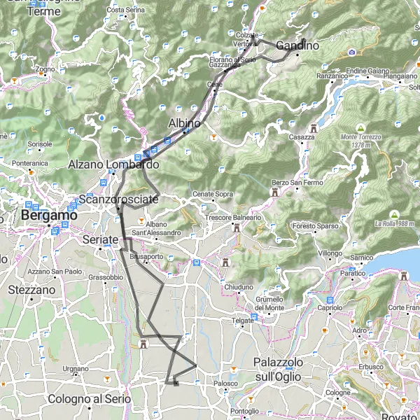 Map miniature of "The Challenging Colle Petta Route" cycling inspiration in Lombardia, Italy. Generated by Tarmacs.app cycling route planner