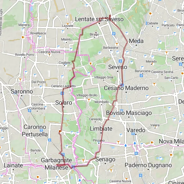 Map miniature of "Countryside Gravel Loop from Garbagnate Milanese" cycling inspiration in Lombardia, Italy. Generated by Tarmacs.app cycling route planner