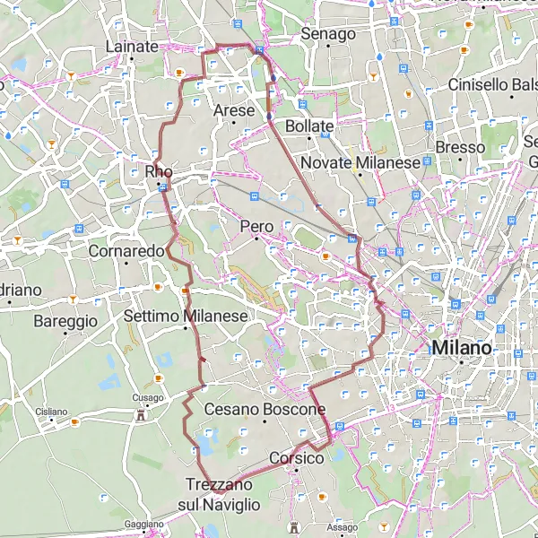 Mapa miniatúra "Gravel kaland a Naviglio partján" cyklistická inšpirácia v Lombardia, Italy. Vygenerované cyklistickým plánovačom trás Tarmacs.app