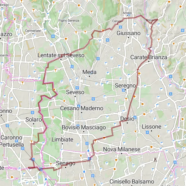 Karten-Miniaturansicht der Radinspiration "Graveltour von Garbagnate Milanese nach Carate Brianza und zurück" in Lombardia, Italy. Erstellt vom Tarmacs.app-Routenplaner für Radtouren