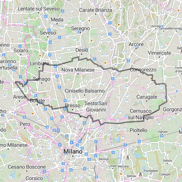 Miniaturní mapa "Okružní cyklistická trasa Varedo - Cristo Re" inspirace pro cyklisty v oblasti Lombardia, Italy. Vytvořeno pomocí plánovače tras Tarmacs.app