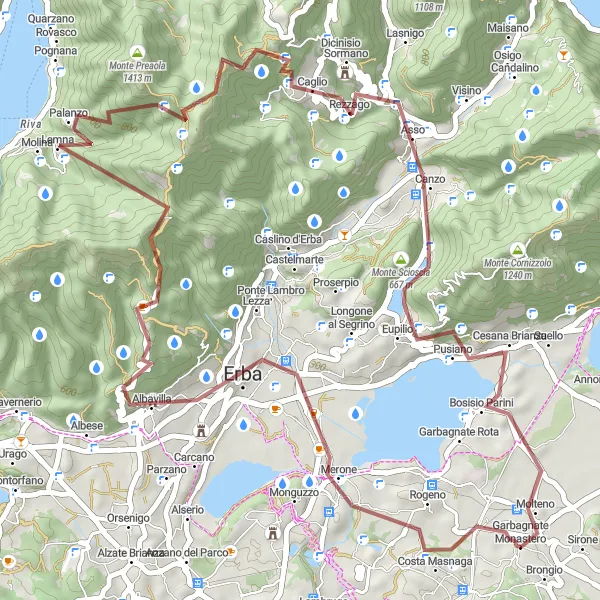Kartminiatyr av "Grusvägscykling med utmanande stigningar" cykelinspiration i Lombardia, Italy. Genererad av Tarmacs.app cykelruttplanerare