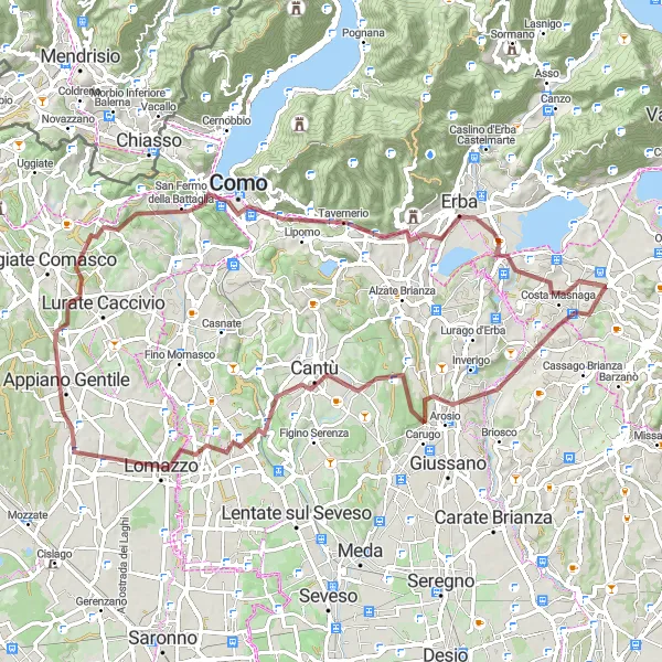 Miniatua del mapa de inspiración ciclista "Ruta de ciclismo de grava cerca de Garbagnate Monastero" en Lombardia, Italy. Generado por Tarmacs.app planificador de rutas ciclistas
