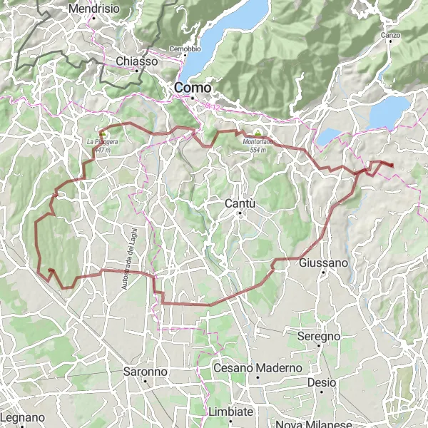 Map miniature of "Garbagnate Monastero to Inverigo Round-Trip" cycling inspiration in Lombardia, Italy. Generated by Tarmacs.app cycling route planner