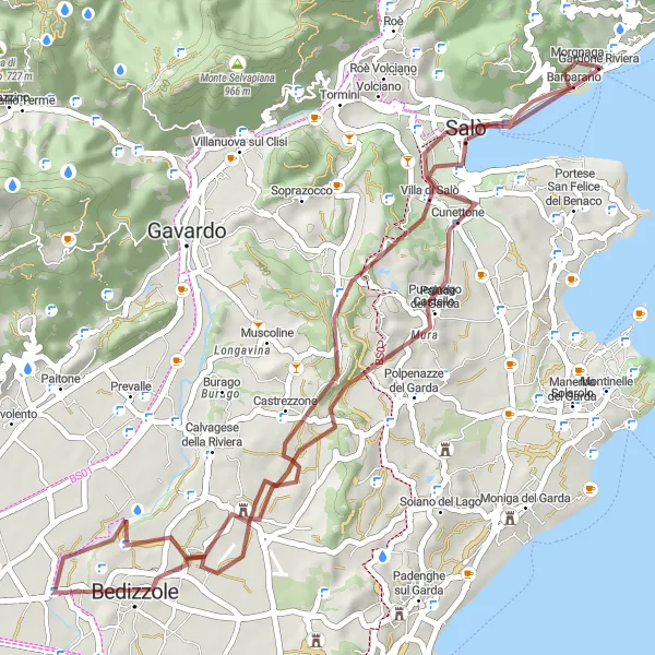 Miniatuurkaart van de fietsinspiratie "Gravel route door Monte Canale en Salò" in Lombardia, Italy. Gemaakt door de Tarmacs.app fietsrouteplanner