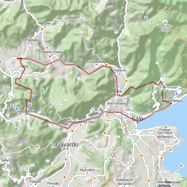 Miniature de la carte de l'inspiration cycliste "Découverte gravel des villages autour du lac de Garde" dans la Lombardia, Italy. Générée par le planificateur d'itinéraire cycliste Tarmacs.app