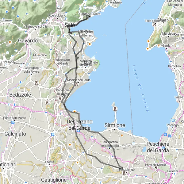 Miniature de la carte de l'inspiration cycliste "Parcours de 72 km à vélo autour de Gardone Riviera" dans la Lombardia, Italy. Générée par le planificateur d'itinéraire cycliste Tarmacs.app