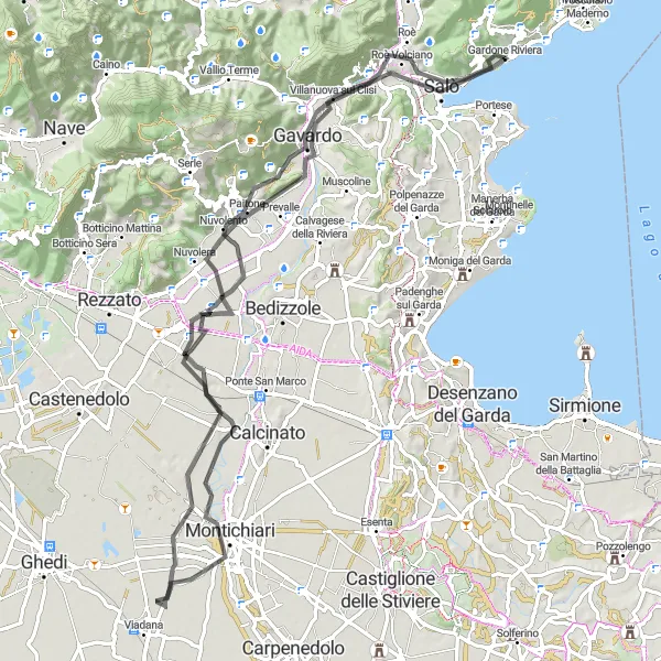 Miniaturní mapa "Kolem jezera Garda na kole" inspirace pro cyklisty v oblasti Lombardia, Italy. Vytvořeno pomocí plánovače tras Tarmacs.app